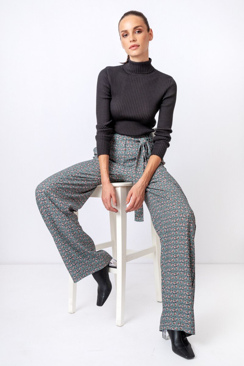High-Waist Pants, Grasset Floral Pattern - Anthracite