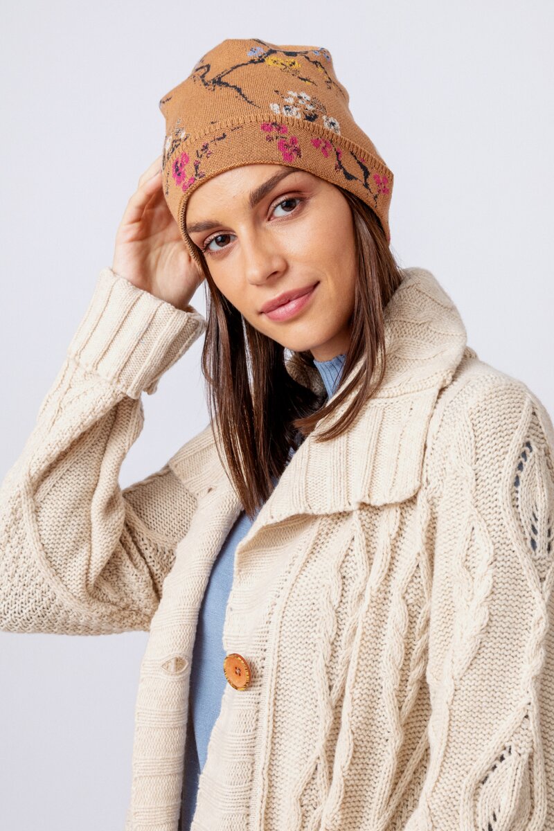 Jacquard Cap, Cherry Blossom Pattern