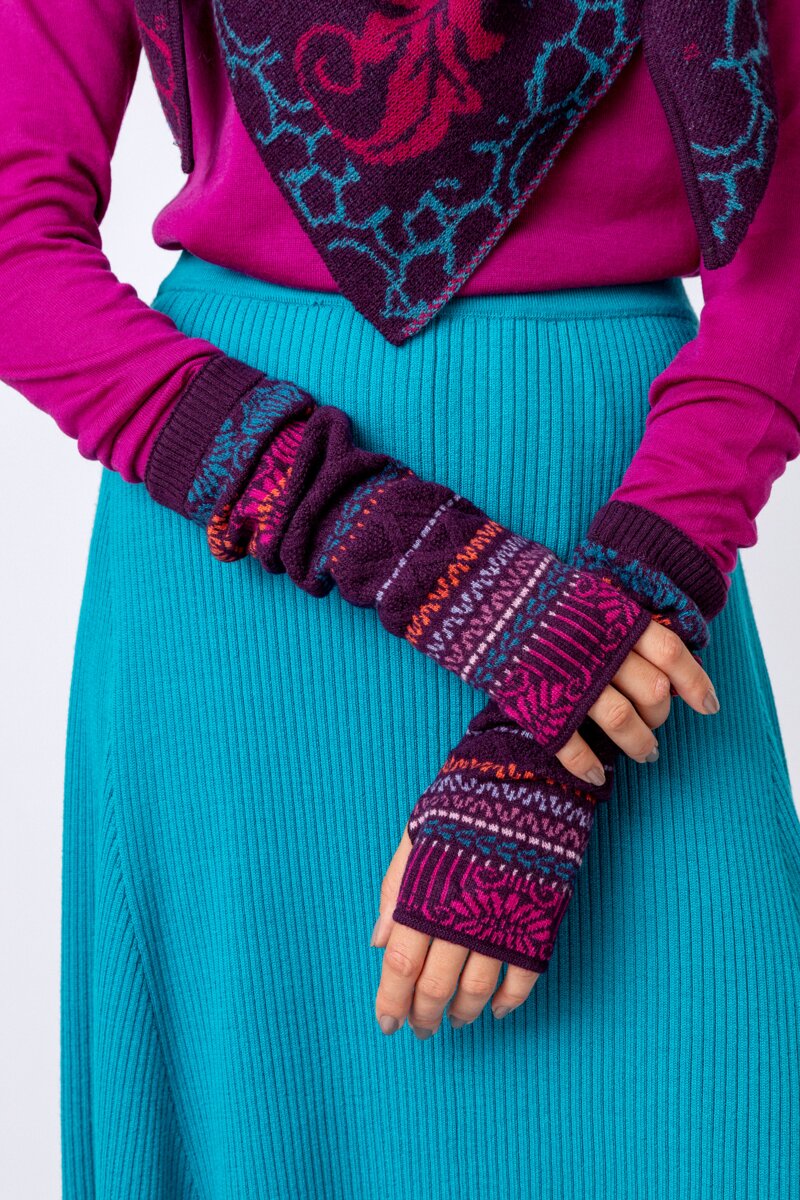 IVKO Handstulpen Handschuhe Pullwarmers Geometric Pattern Glitzer rot blau 82636 