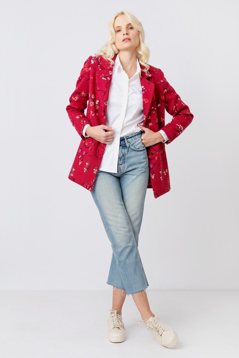 Deep Collar Jacket, Cherry Blossom Pattern