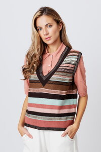 Striped V neck Pullover