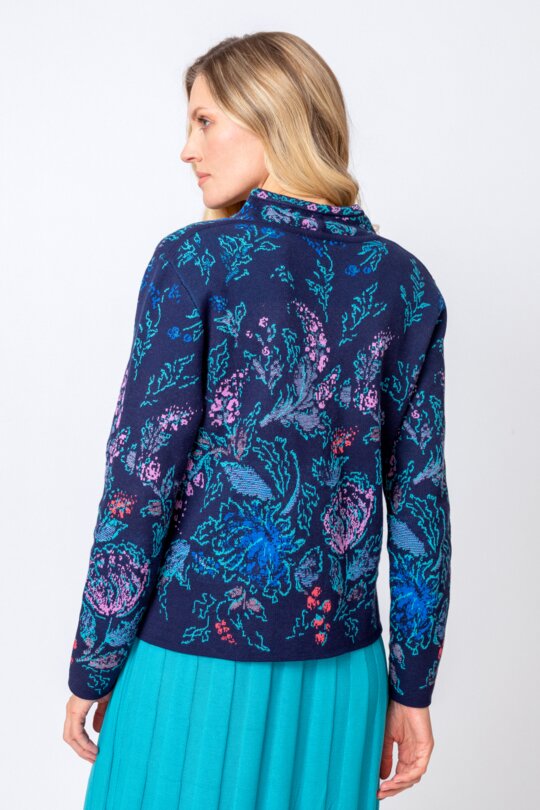 Jacquard Jacket, Flower Pattern - Knitted Jackets - Ivko Woman