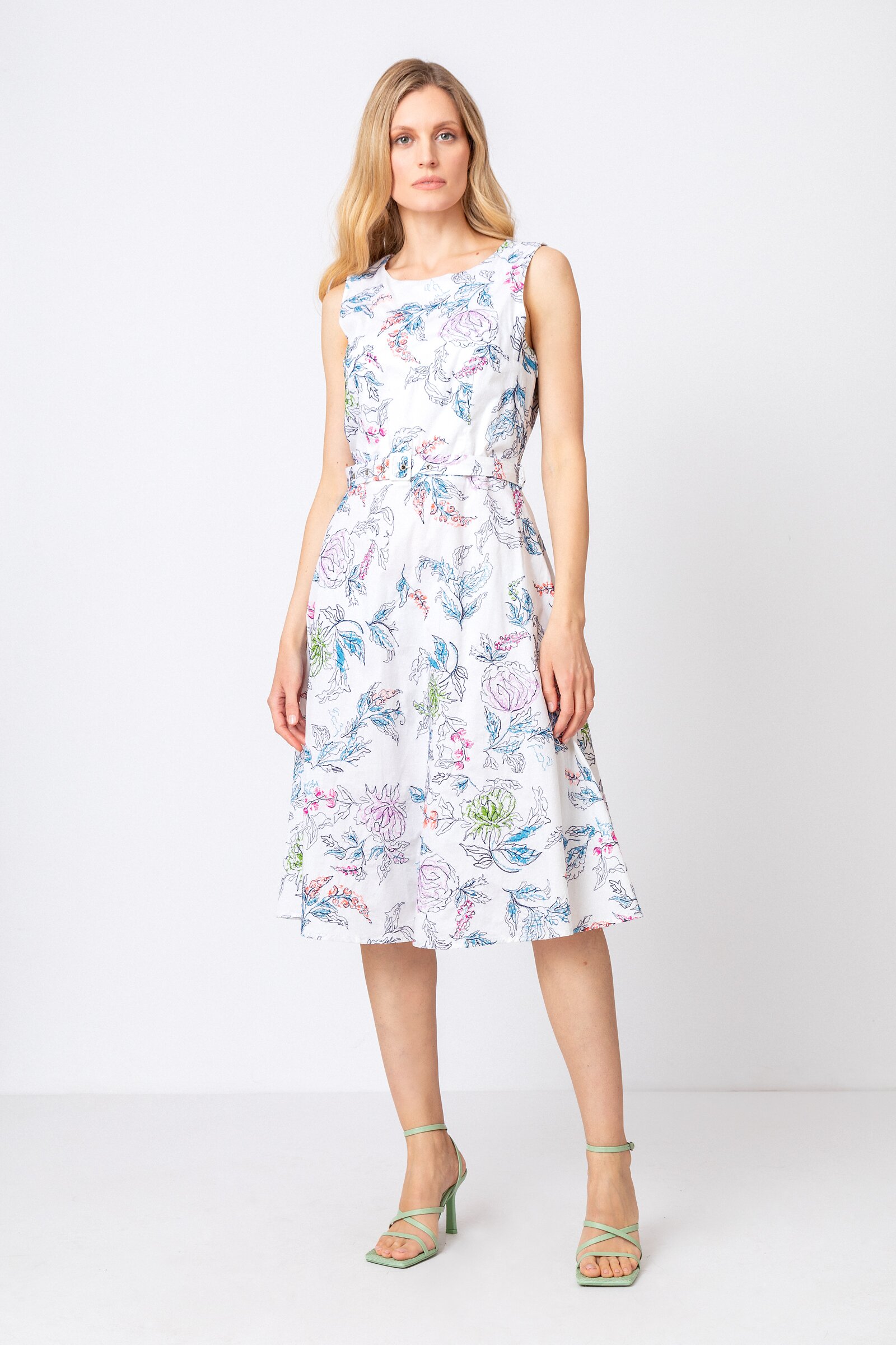 Embroidered Dress, Floral Motif - Dresses - Ivko Woman