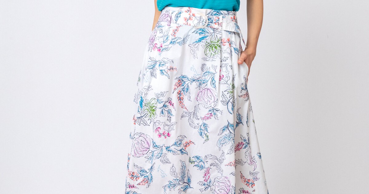 Embroidered Skirt, Floral Motif - Off-White - Dresses and