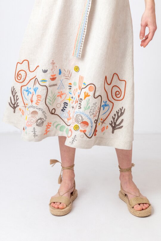 Embroidered Skirt, Nomad Motif - WhiteCoffee - Dresses and skirts