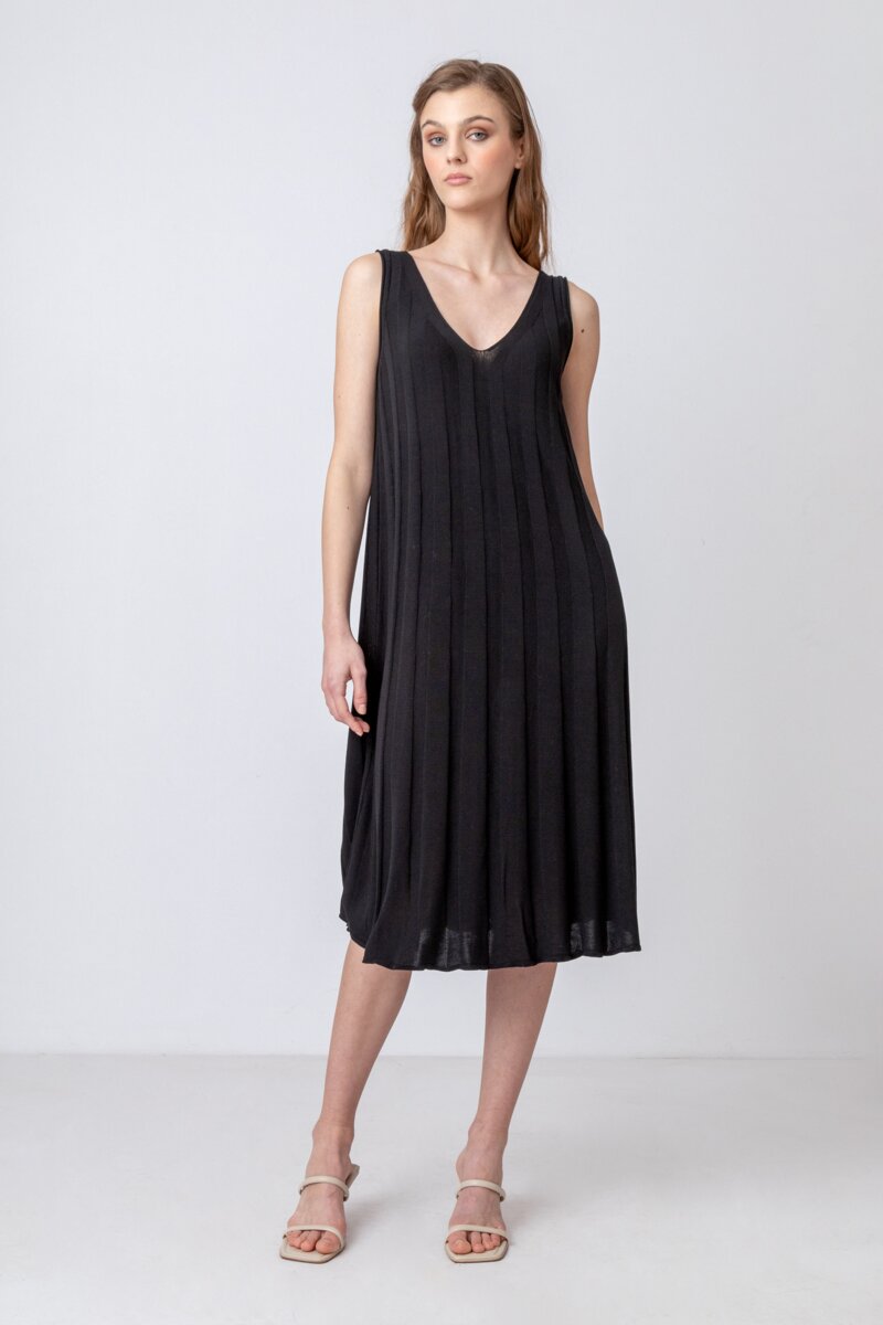 Asymmetric Dress, Geometric Pattern - Black - Dresses - Ivko Woman