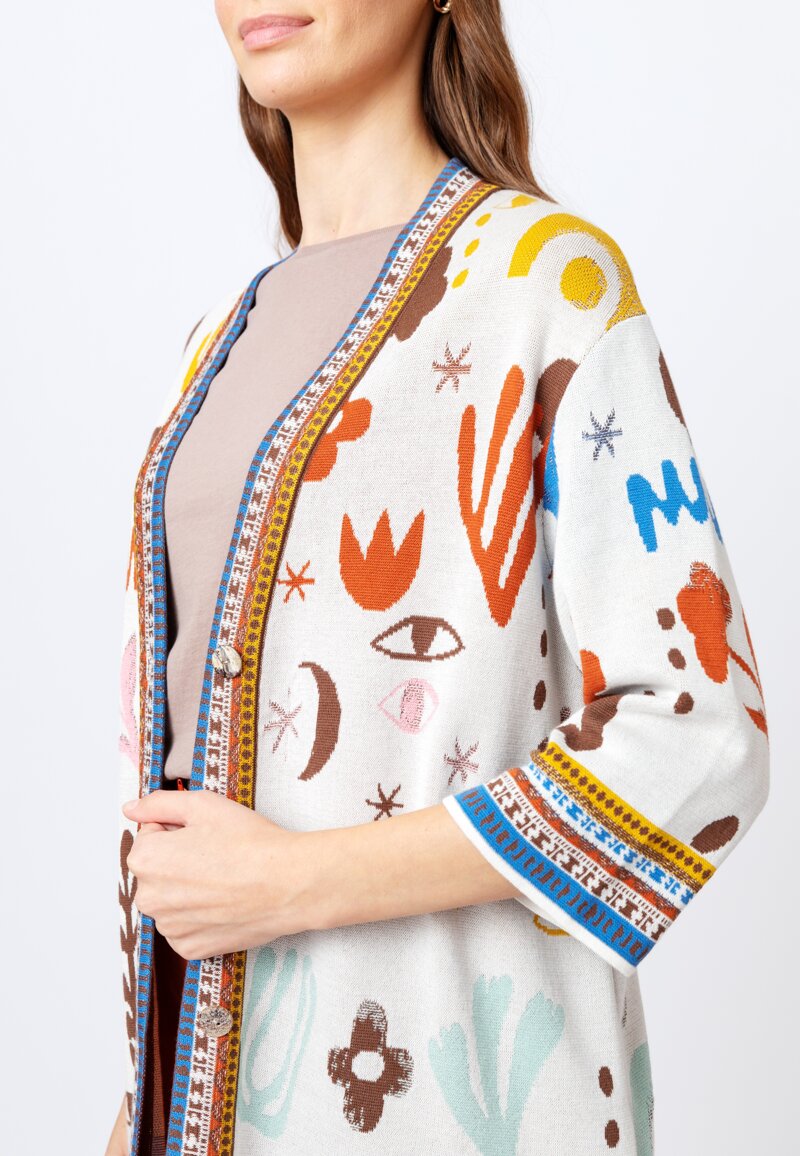 Jacquard Cardigan, Nomad Motif - Nougat - Coatigans - Ivko Woman