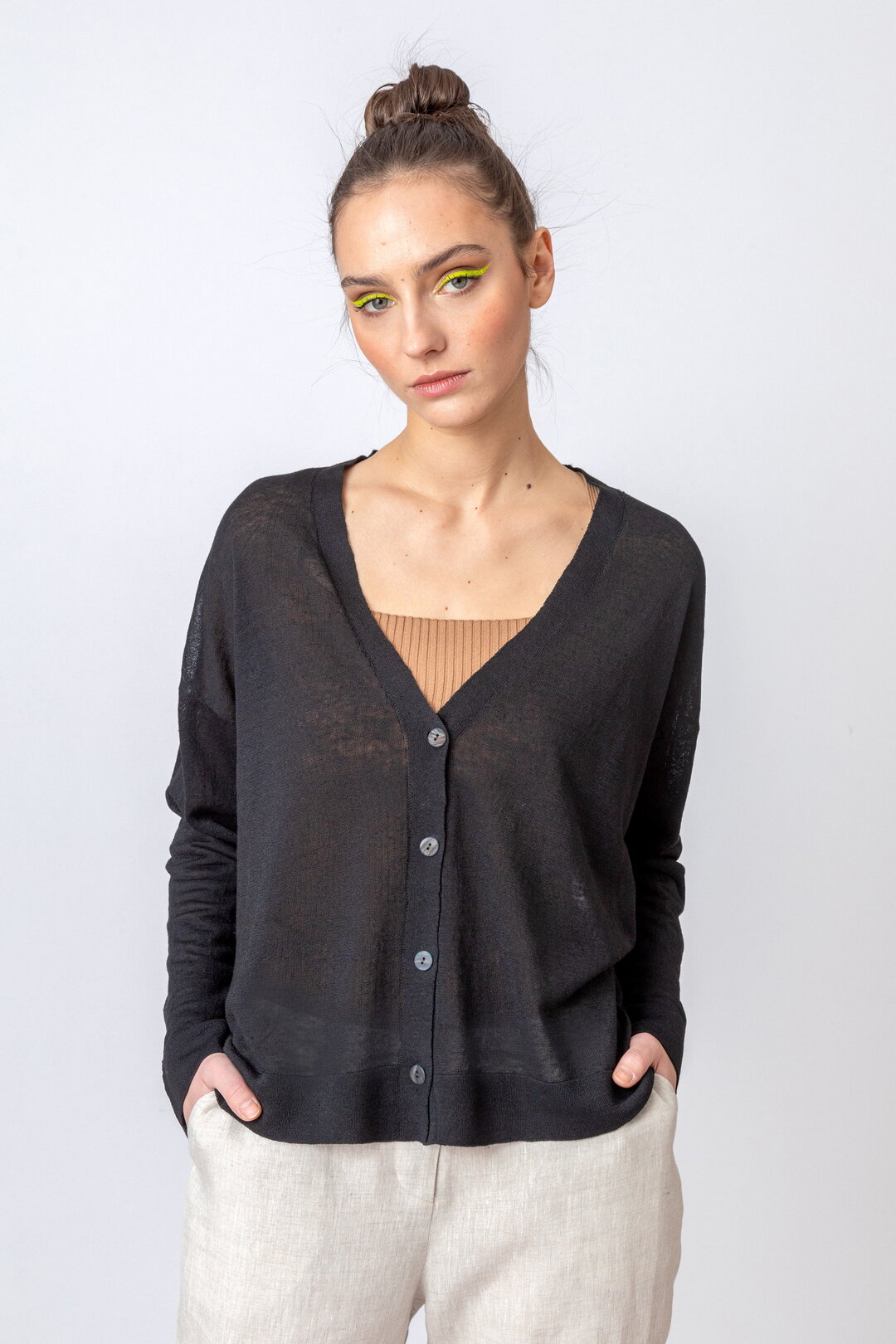 Solid Cardigan, V Neck