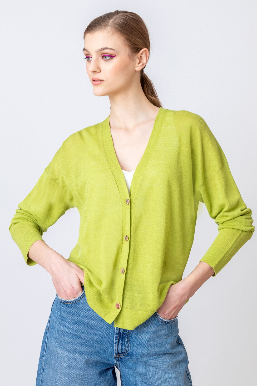 Solid Cardigan, V Neck