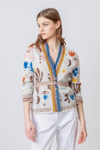 Jacquard Jacket, Nomad Motif - Knitted Jackets - Ivko Woman