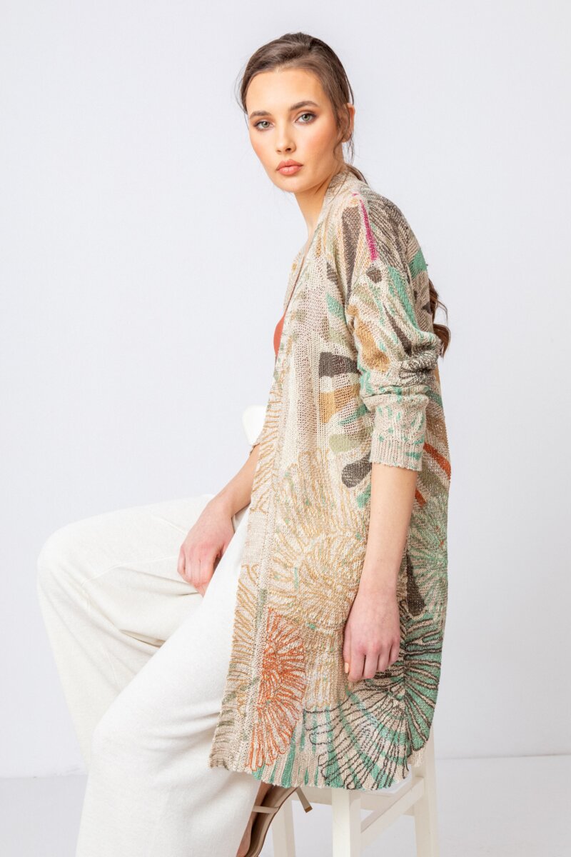 Printed Coatigan, Sea Shell Motif - Cardigans - Ivko Woman