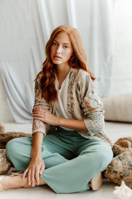 Printed Coatigan, Sea Shell Motif - Off-White - Cardigans - Ivko Woman