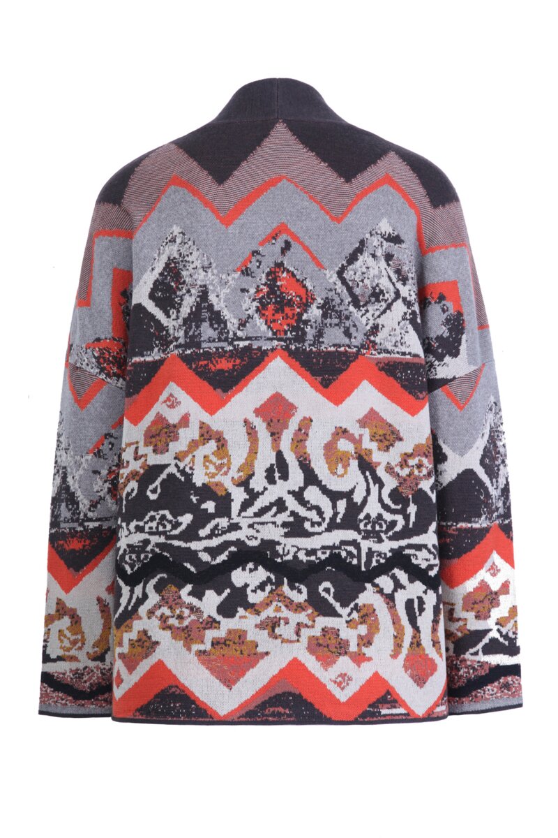 Jacquard Cardigan, Artistic Pattern - Nougat - Cardigans - Ivko Woman