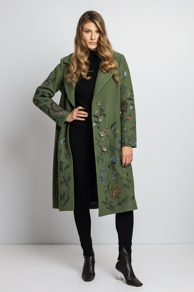 Boiled Wool Coat with Embroidery