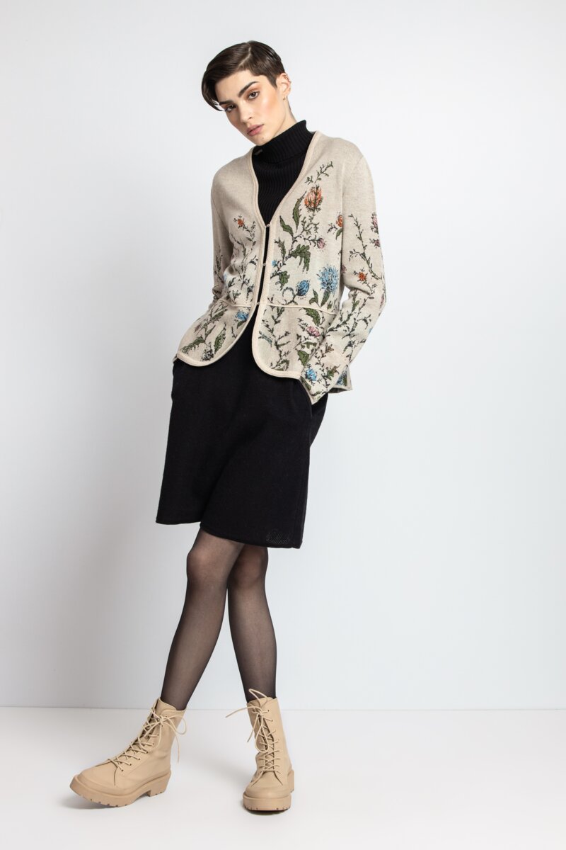 Cardigan, Floral Pattern - Off-White - Cardigans - Ivko Woman