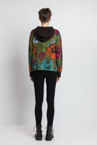 Floral Pattern Pullover with Hoodie