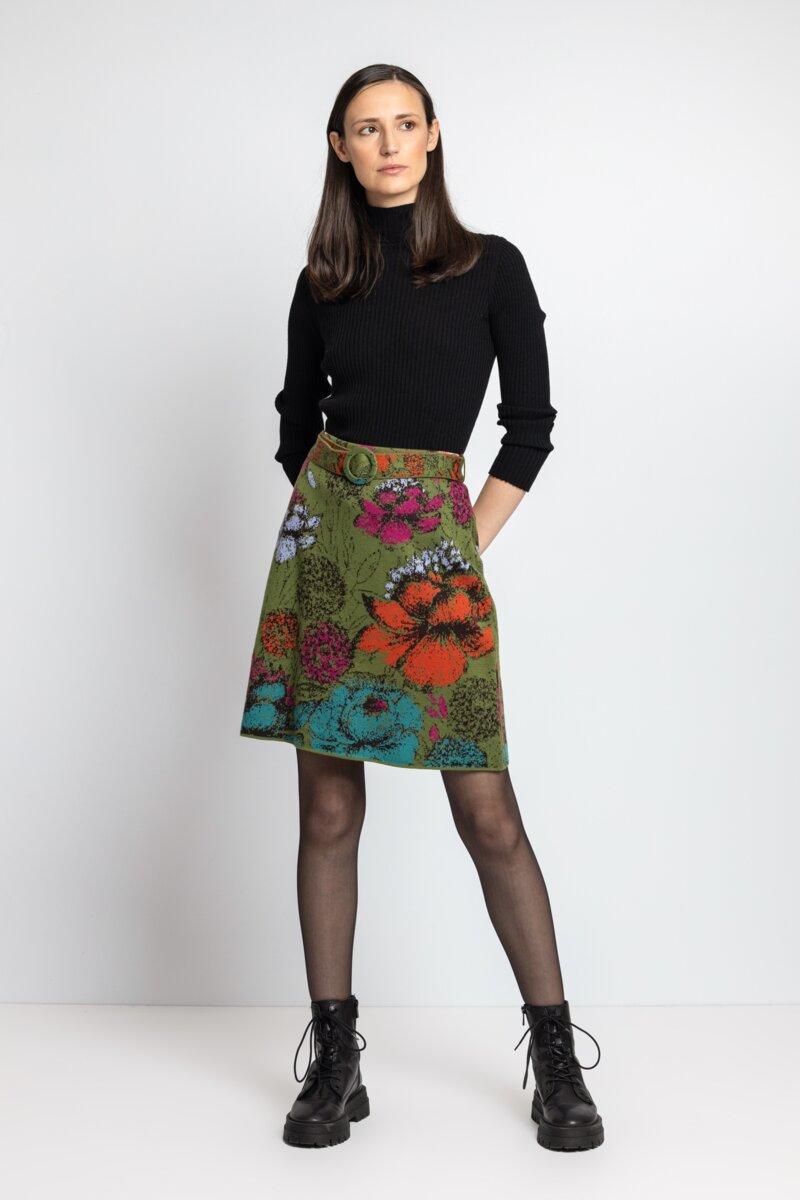 Jacquard Skirt, Floral Pattern - Skirts - Ivko Woman