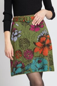 Jacquard Skirt, Floral Pattern - Forest - Skirts - Ivko Woman