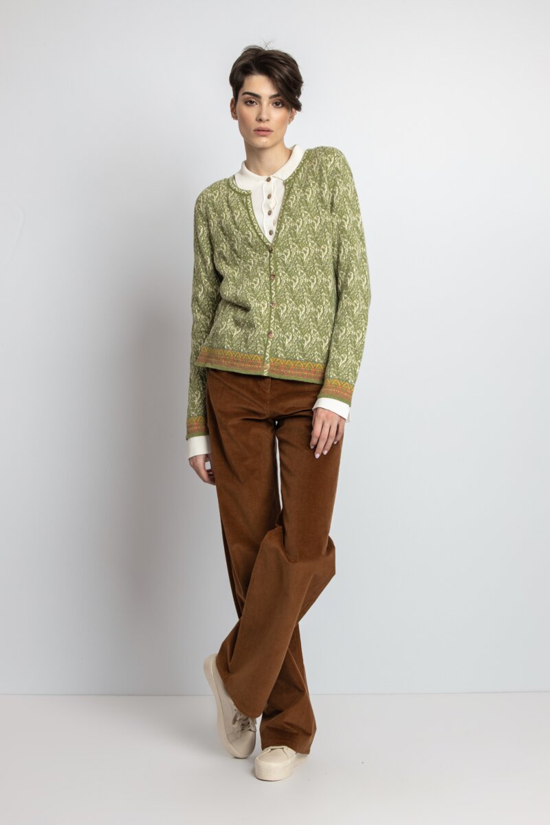 Jacquard Cardigan, Ornament Pattern - Green - Cardigans - Ivko Woman