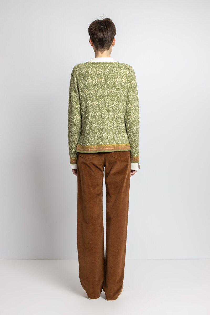Jacquard Cardigan, Ornament Pattern - Green - Cardigans - Ivko Woman