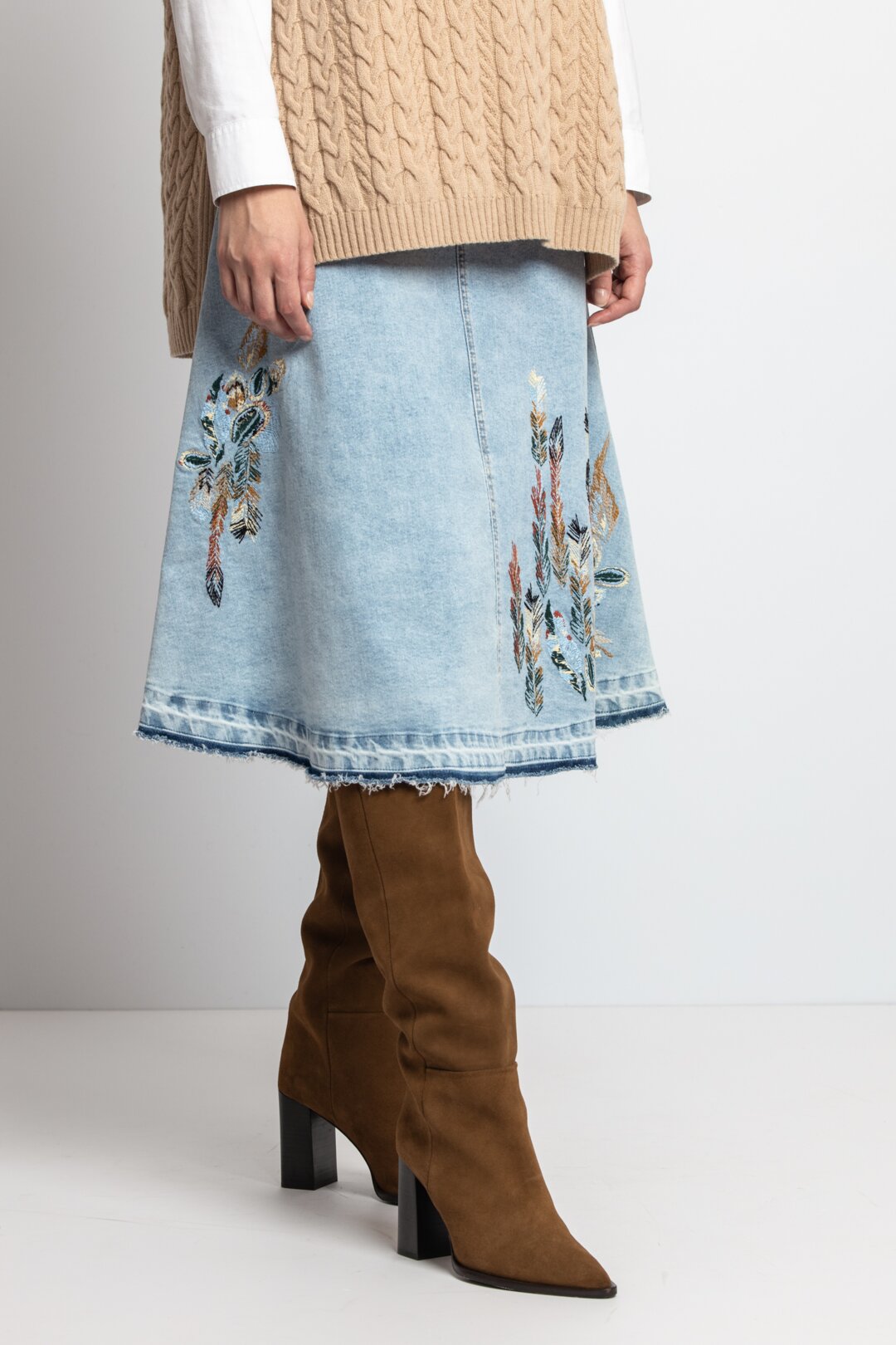 Jeans Skirt with Embroidery