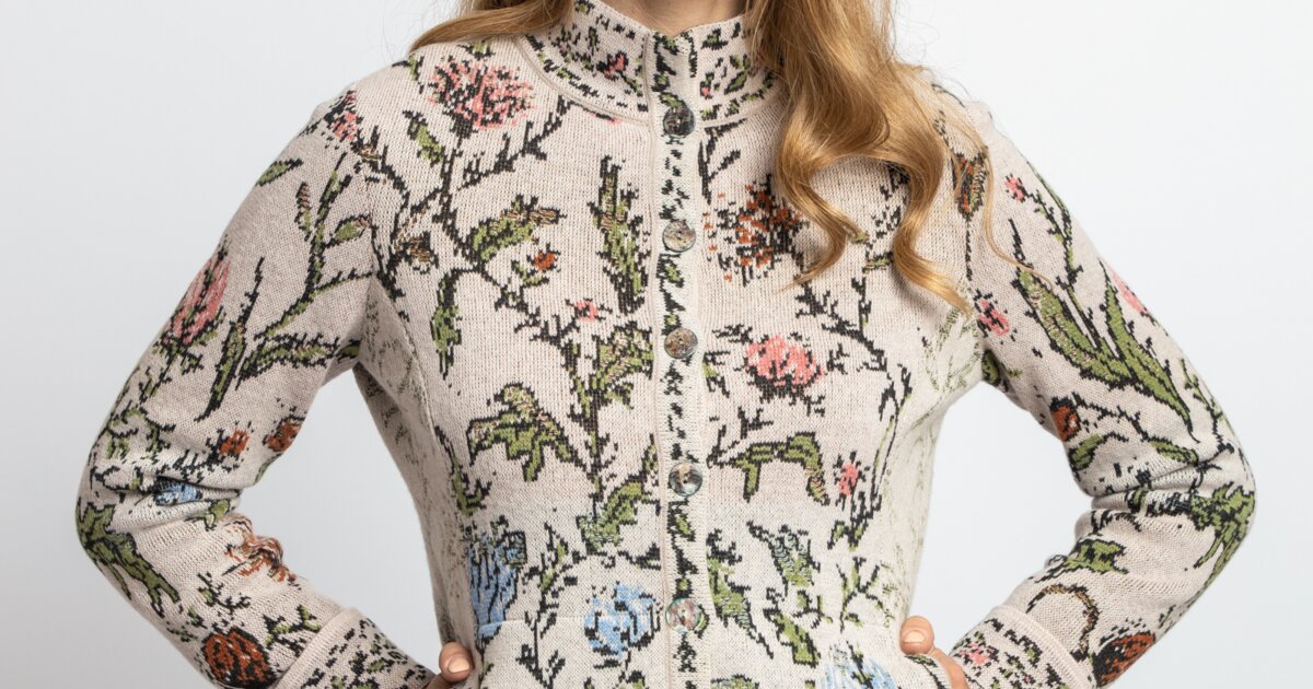 Jacquard Jacket with Embroidery - Off-White - Knitted