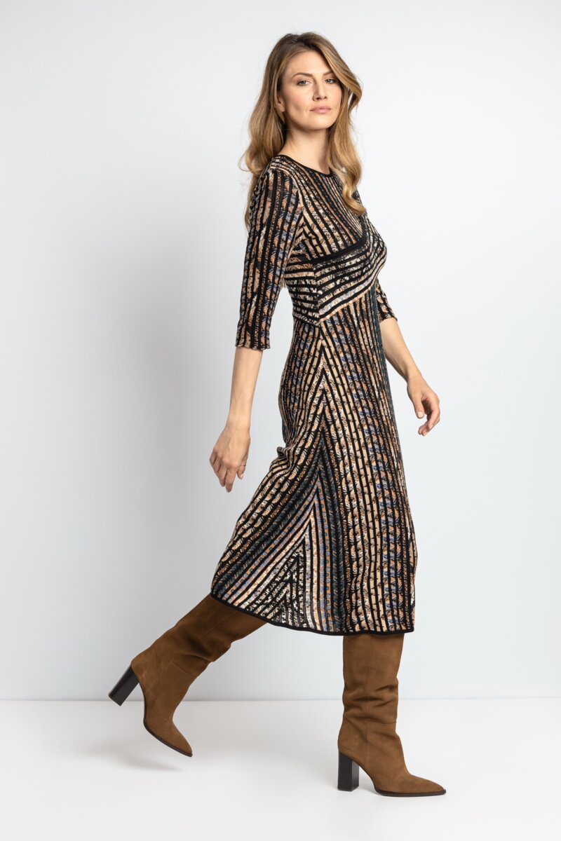 Asymmetric Dress, Geometric Pattern - Dresses - Ivko Woman