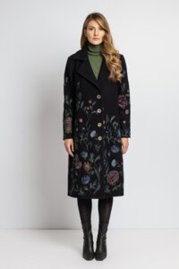 Boiled Wool Coat with Embroidery