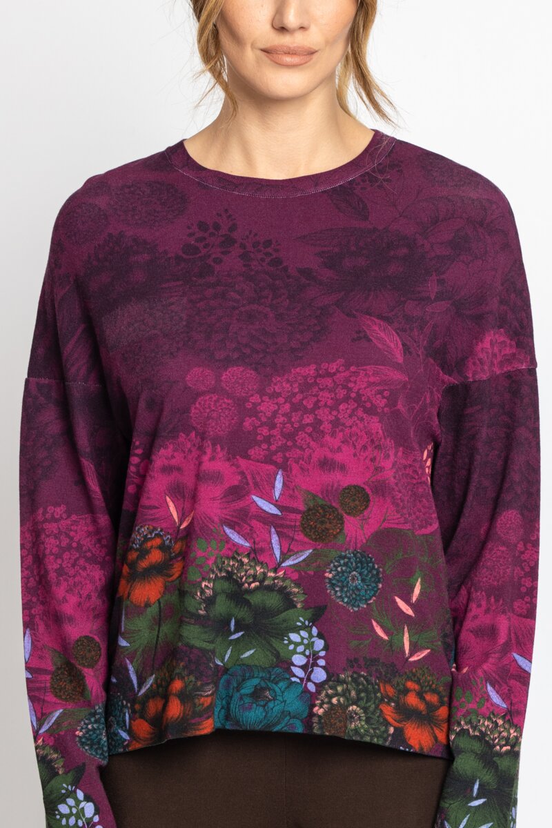 Jacquard Pullover, Floral Pattern - Pullovers - Ivko Woman