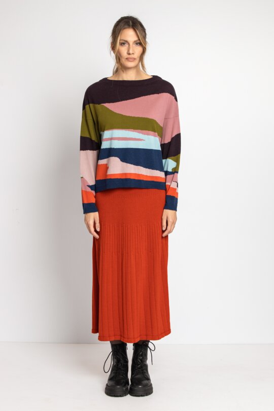 Jacquard Pullover, Color Blocking - Pullovers - Ivko Woman