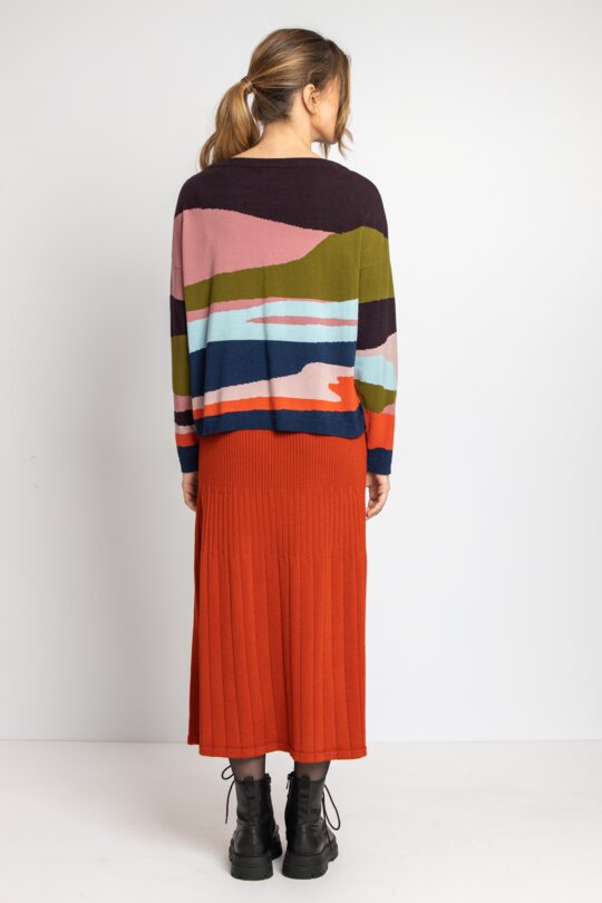 Jacquard Pullover, Color Blocking - Pullovers - Ivko Woman