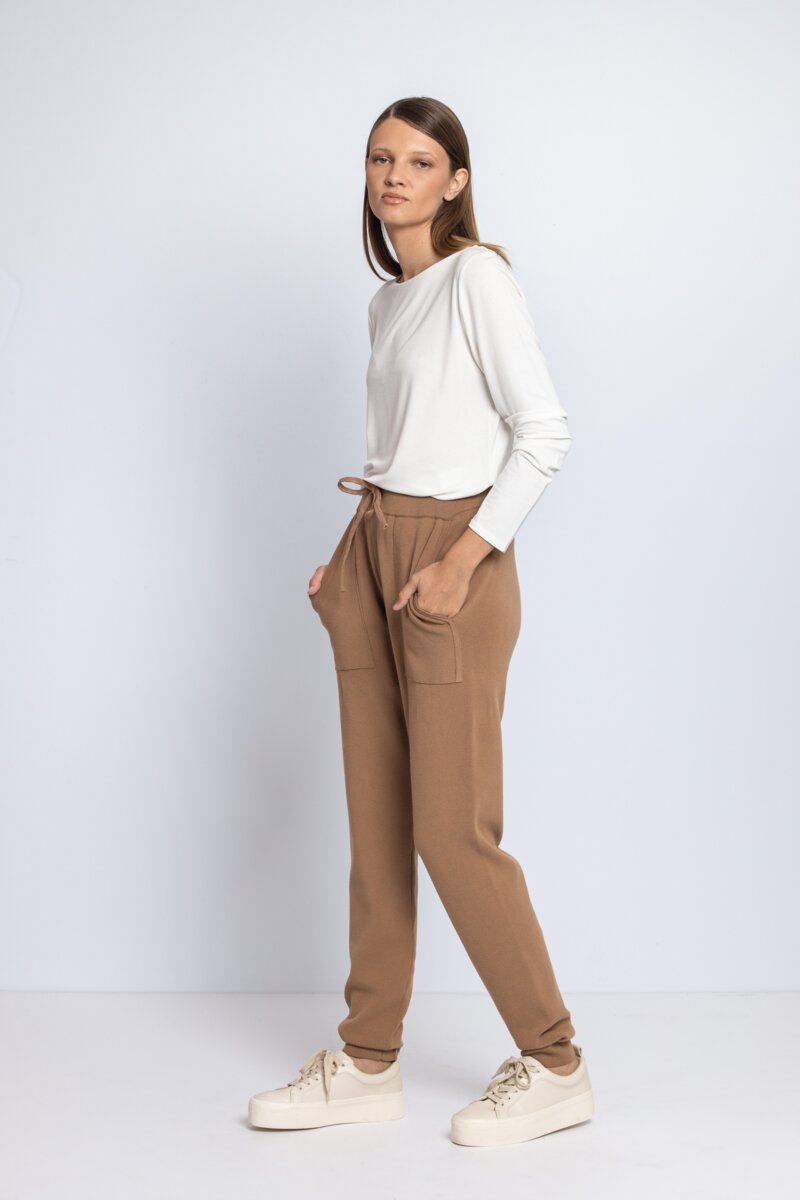 Solid Knitted Pants - Pants - Ivko Woman