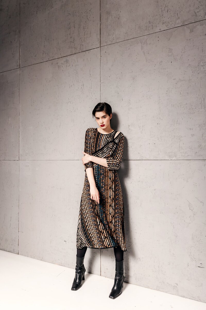 Asymmetric Dress, Geometric Pattern - Dresses - Ivko Woman
