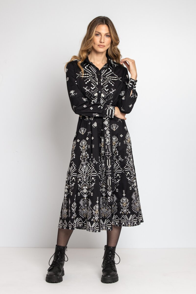 Poplin Dress with Embroidery - Dresses - Ivko Woman