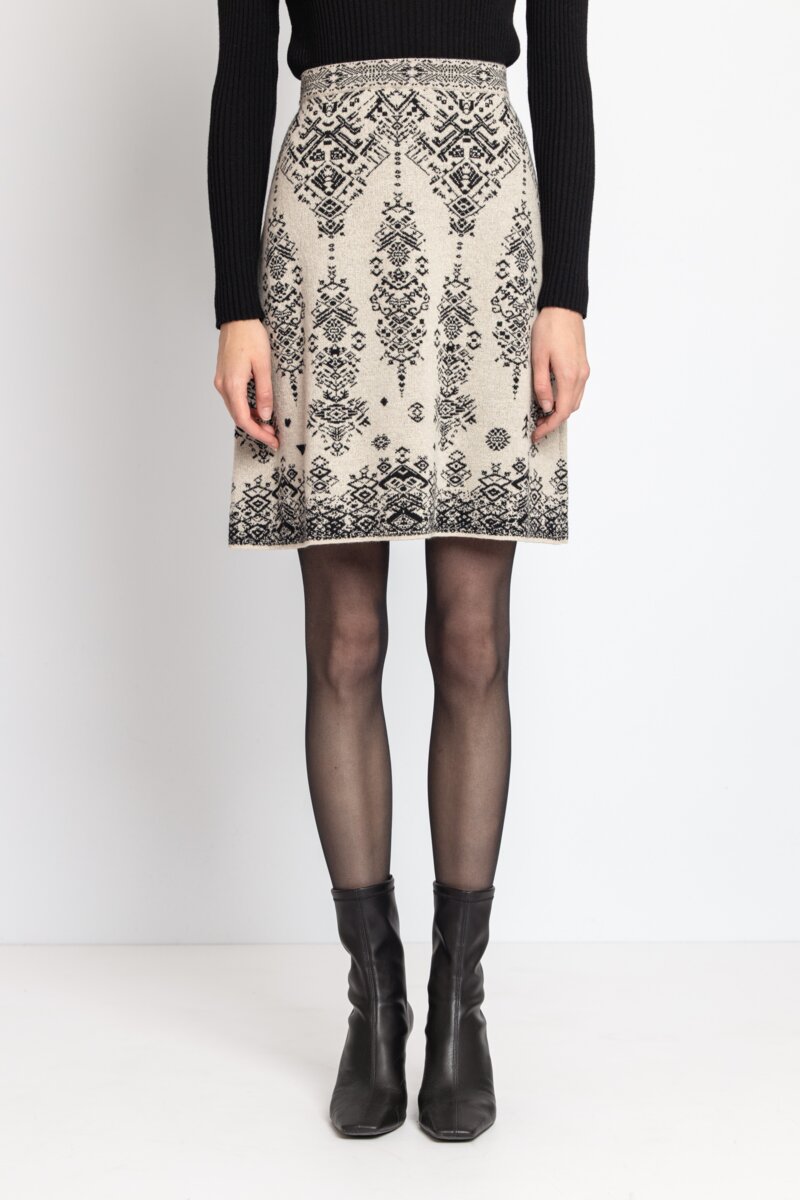 Jacquard Skirt, Root Pattern - Off-White - Skirts - Ivko Woman