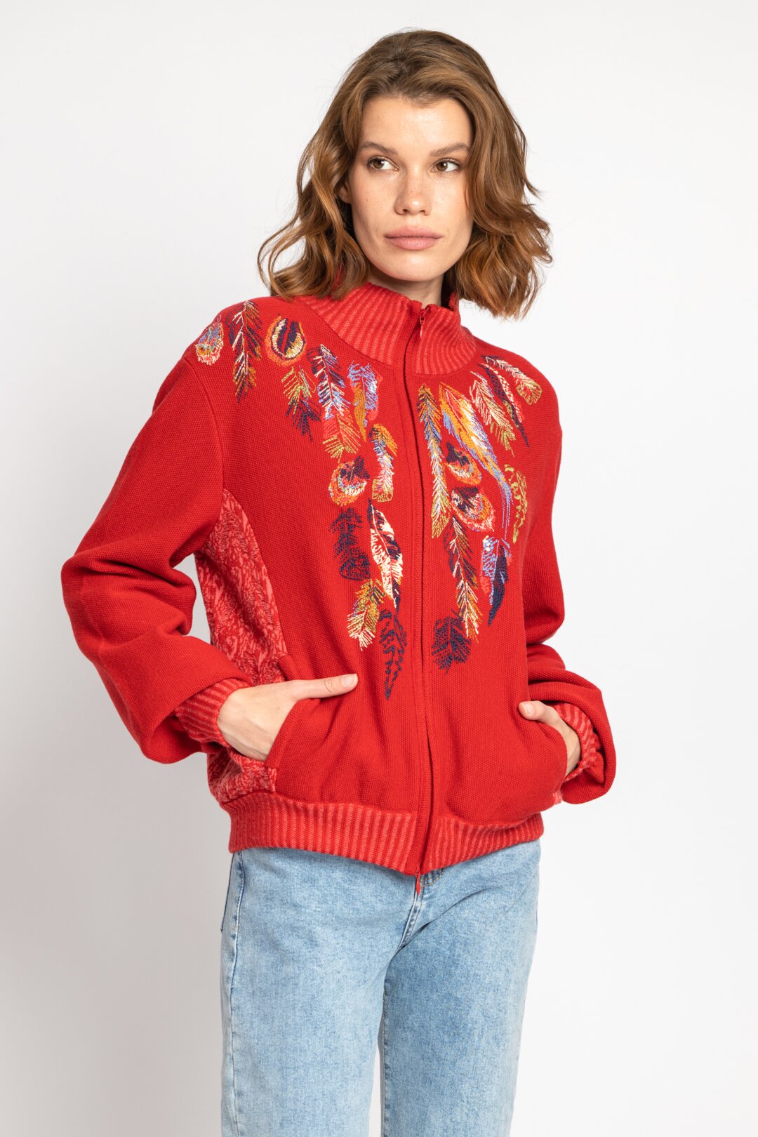 Roll Neck Jacket with Embroidery