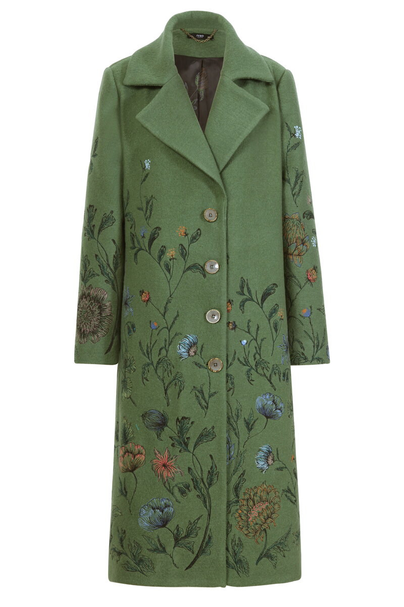 Boiled Wool Coat with Embroidery