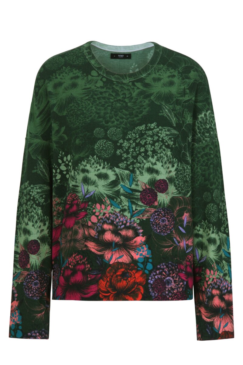 Jacquard Pullover, Floral Pattern - Pullovers - Ivko Woman