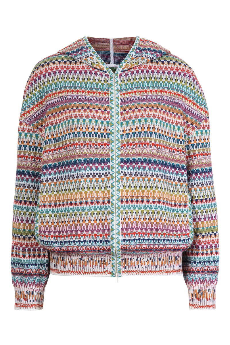 Jacquard Jacket with Hoody, Stripe Pattern