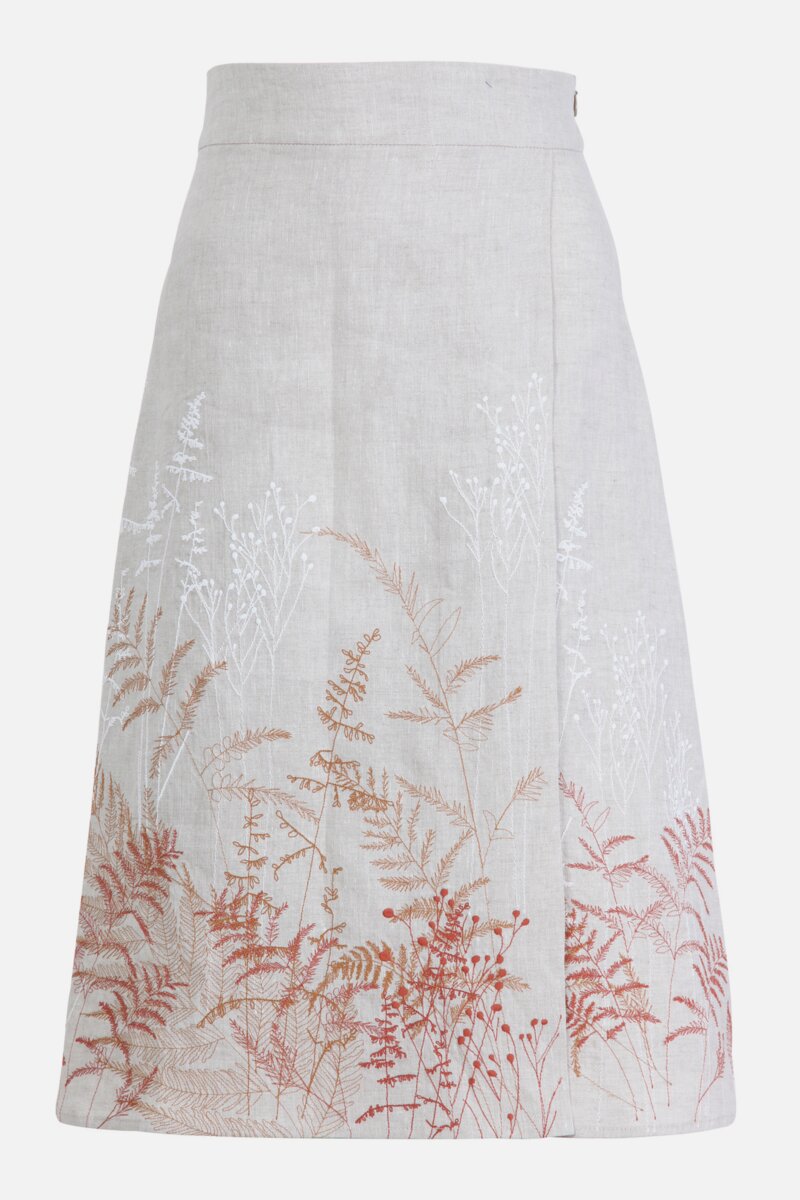 Linen Wrap Skirt with Embroidery, Shadow Pattern