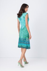 Jacquard Dress, Sleeveless, Filigree Pattern - Sky - Dresses - Ivko Woman