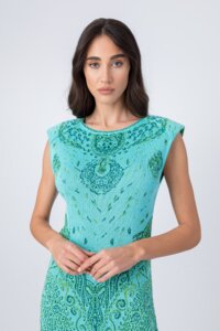 Jacquard Dress, Sleeveless, Filigree Pattern - Sky - Dresses - Ivko Woman