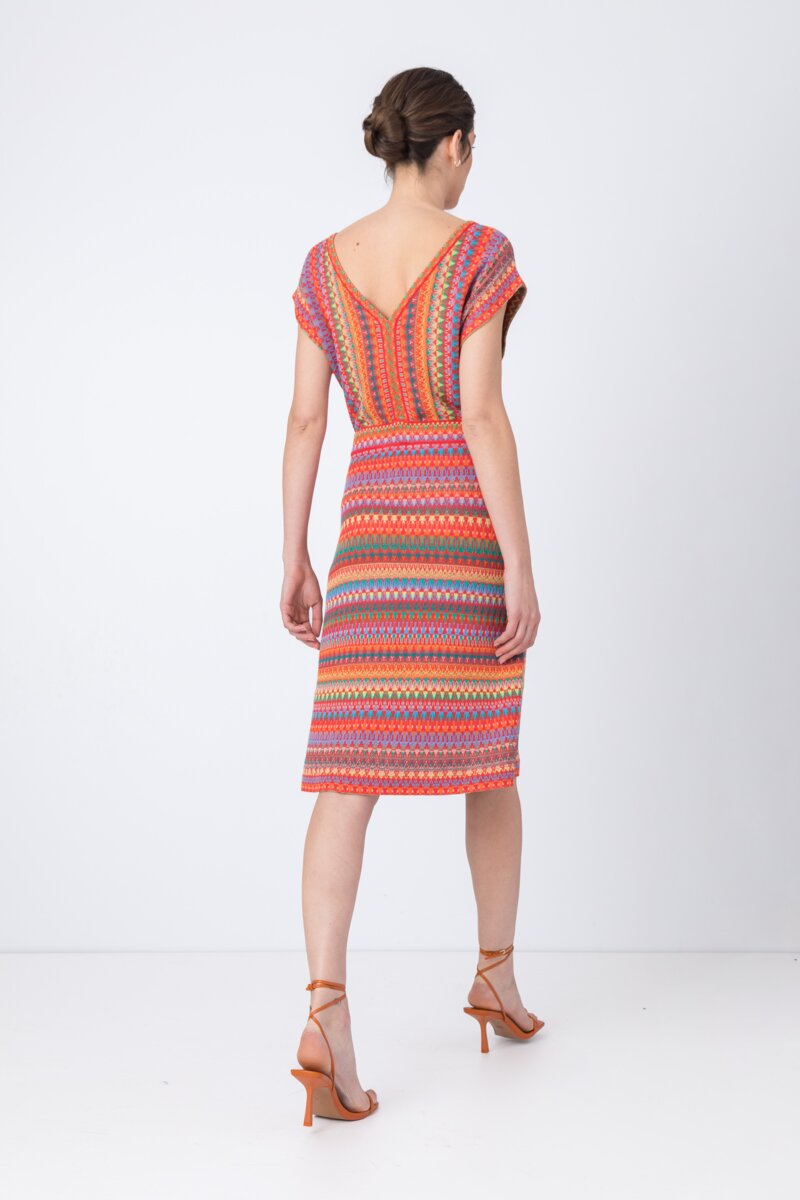 Jacquard Dress, Sleeveless, Stripe Pattern - Dresses - Ivko Woman