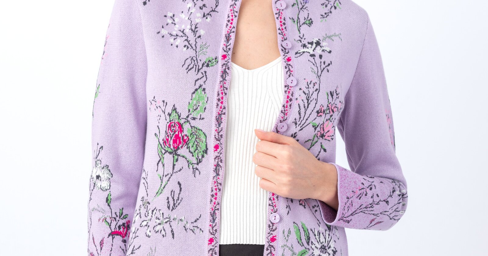 Jacquard Jacket, Herbarium Pattern Knitted Jackets Ivko Woman