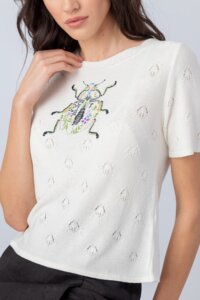 Structure Short Sleeve Pullover with Embroidery