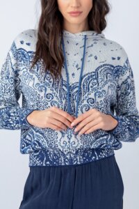 Jacquard Pullover with Hoody, Filigree Pattern