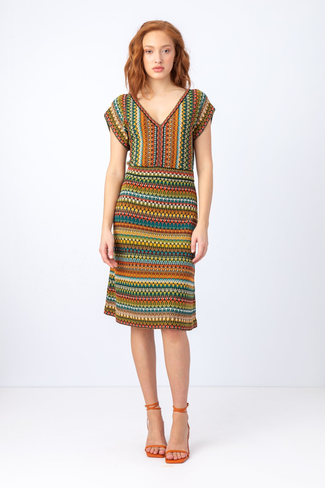 Jacquard Dress, Sleeveless, Stripe Pattern