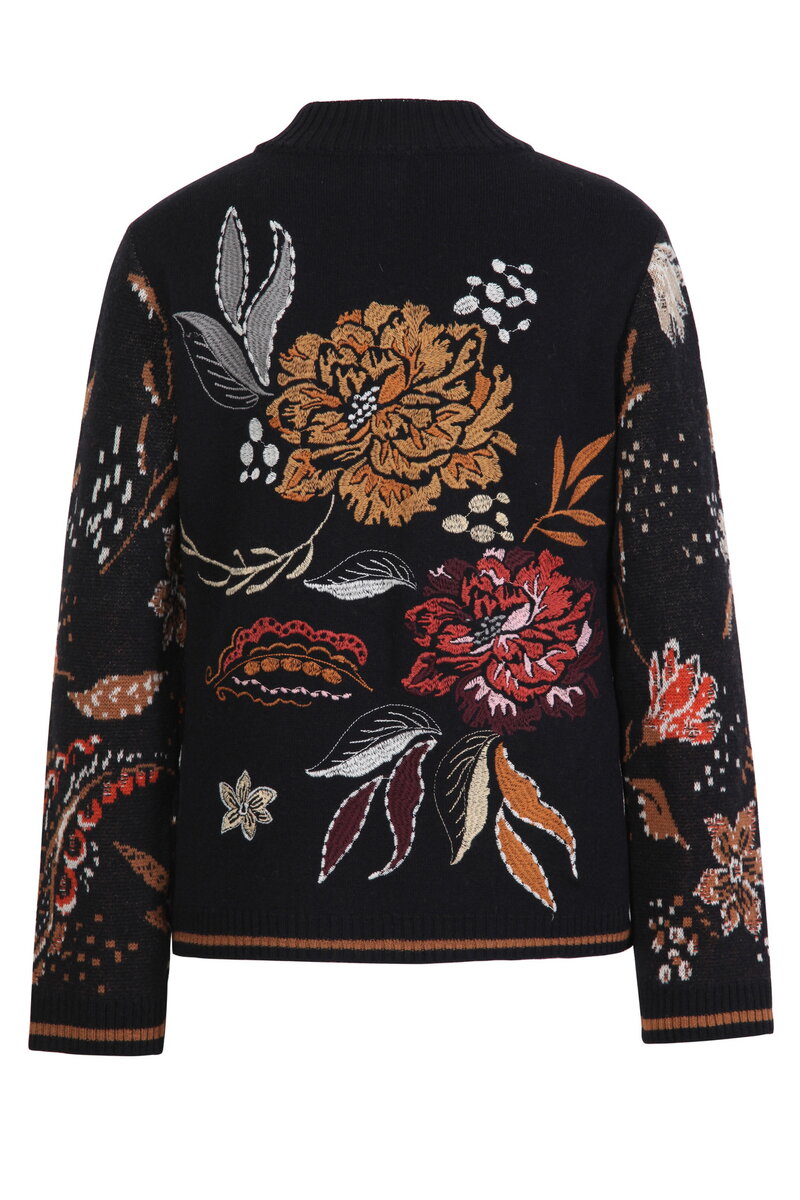 Jacquard Jacket, Ornament Flower - Black - Knitted Jackets