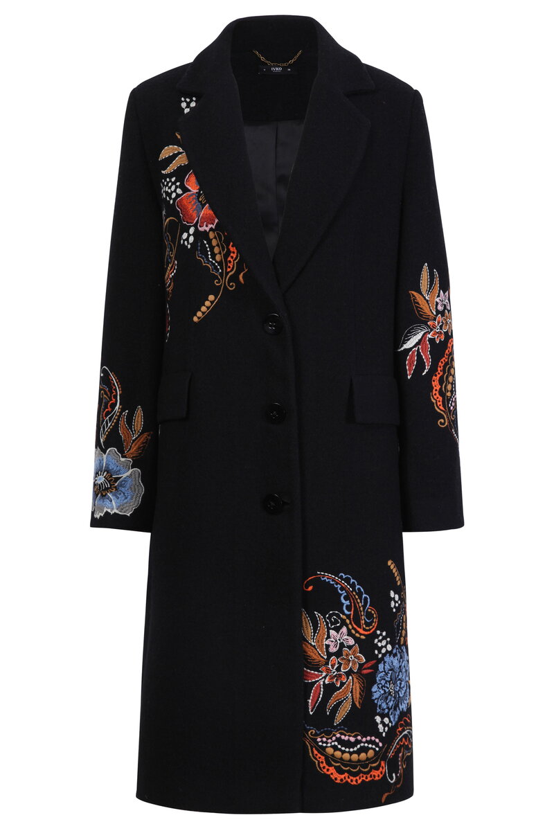 Boiled Wool Coat with Embroidery