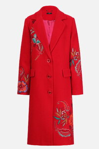 Boiled Wool Coat with Embroidery